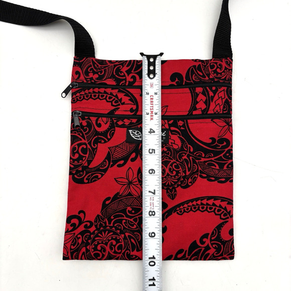 Vintage 00s Y2K Maui Island Handmade Red Tribal Turtle Print Crossbody Bag 10x8" - Picture 11 of 13